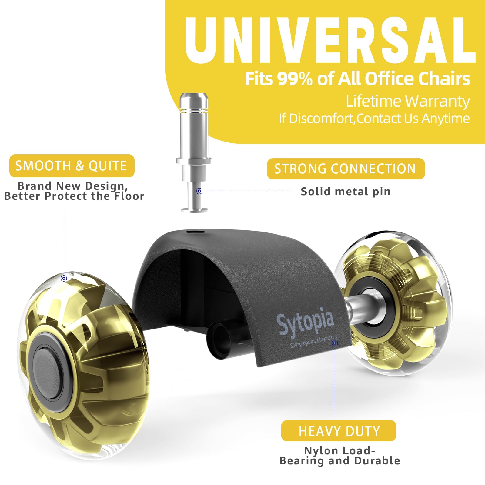 Office Chair Wheels Set Of 5, 2 Inch Rubber