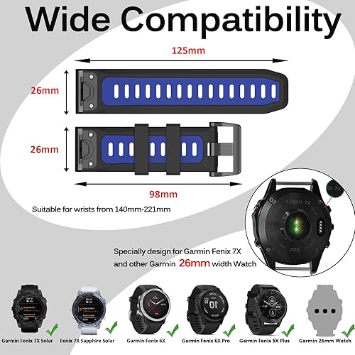 Miniatura 21 de Miimall Correa compatible con Garmin Fenix 7X/6X/5X, correa deportiva de silicona suave de 1.024 in de ancho, impermeable, para Garmin Fenix 7X