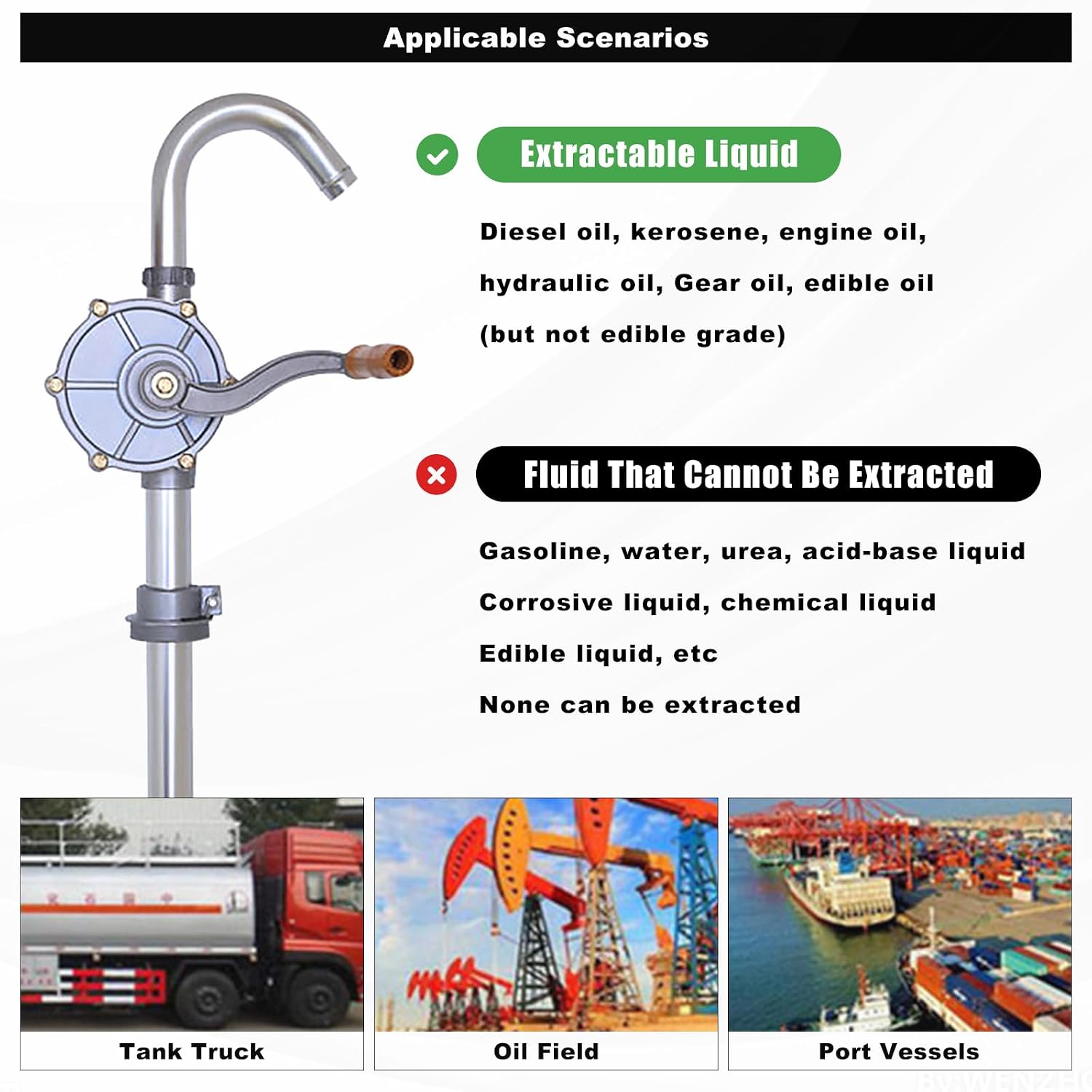 Aluminum 15 to 55 Gallon Drum Pump,Hand Liquid Transfer,Duty Rotary Barrel Pump for Gasoline Oil Fuel Diesel, Kerosene, Hydraulic Fluid