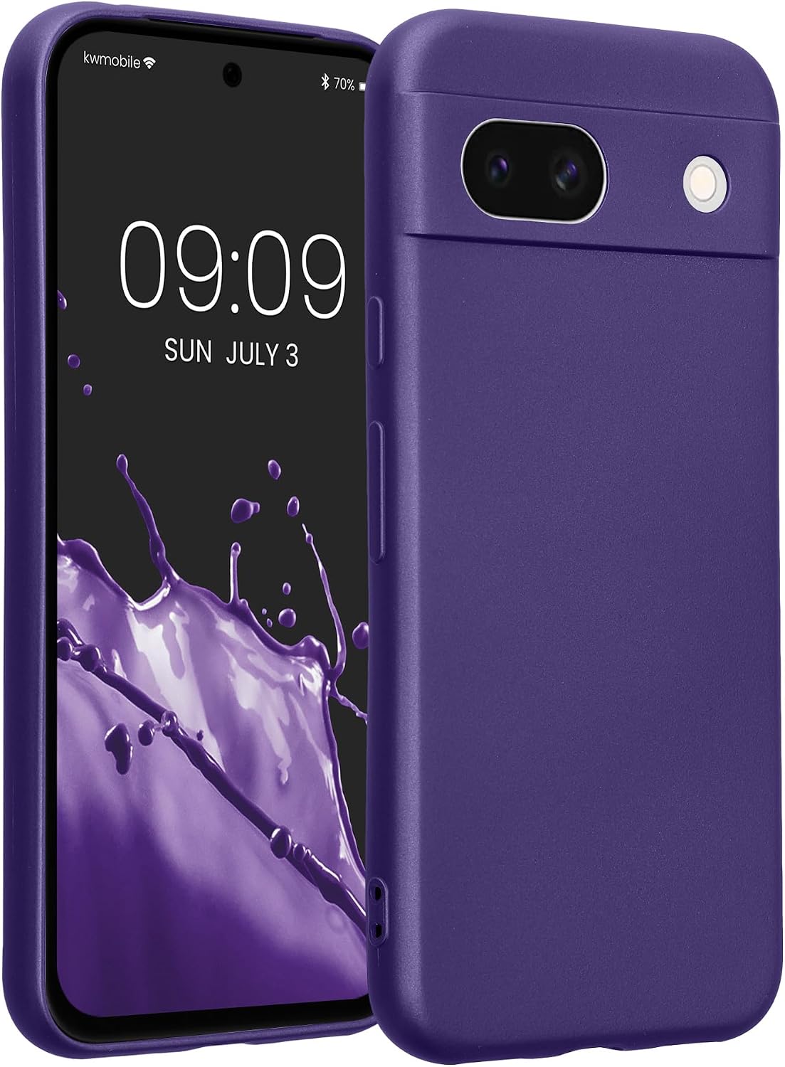 kwmobile Case Compatible with Google Pixel 8a Case -Soft TPU Back Phone Cover - with Metallic Look - Metallic Blue Violet