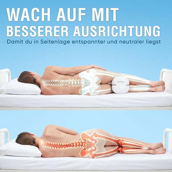 Healthfix Kniekissen für Seitenschläfer, orthopädisches Beinkissen zum Schlafen mit Gurt, 2-teilig aus Memory Foam, kühlender waschbarer Bezug (Weiß) - 3