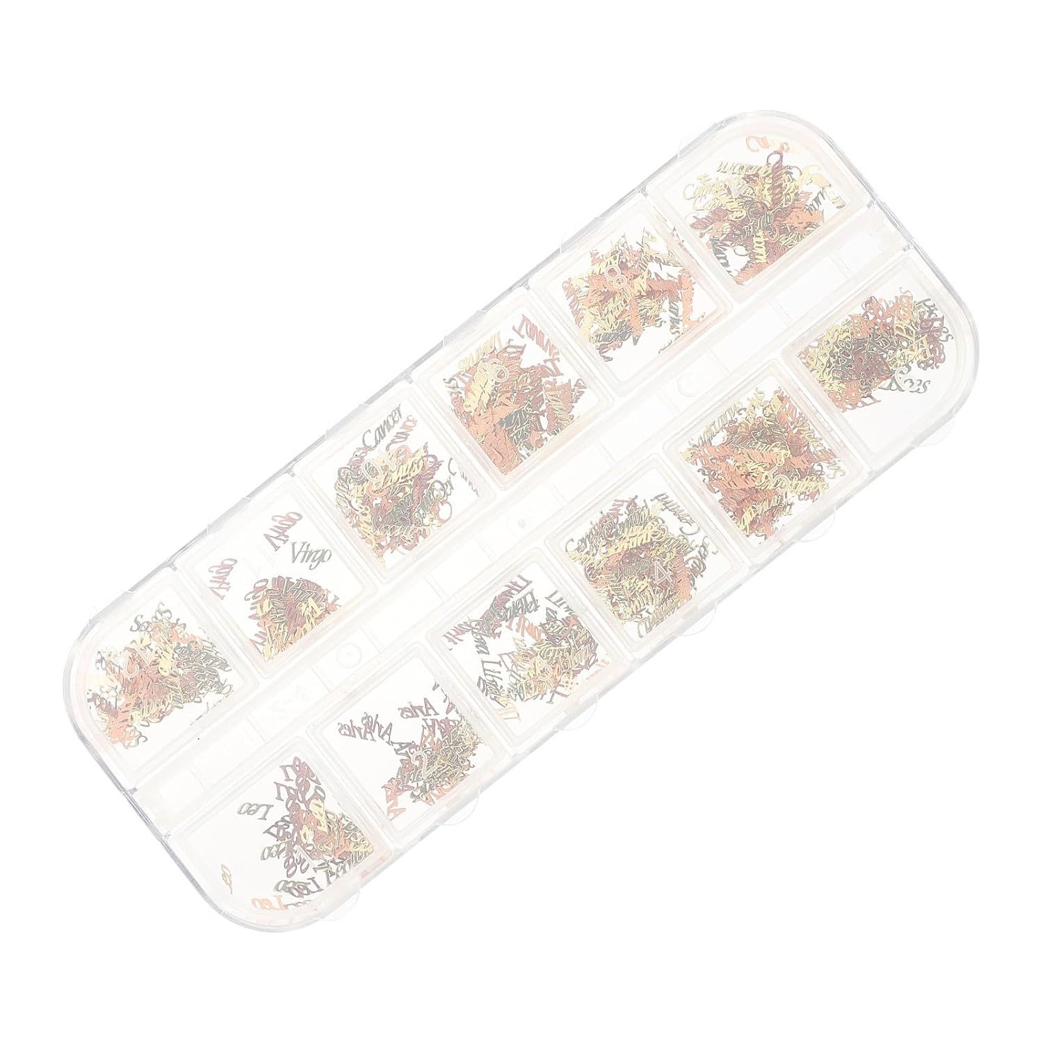 1 Box of Zodiac Nail Art Charms 12 Different Shaped Copper Sheet Decorations for DIY Nail Art Designs Easy to Apply for Home Use