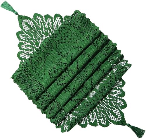 Miniatura 2 de Camino de mesa de tela de 13 x 60 pulgadas, bufanda de mesa verde con borlas para Navidad, vacaciones, decoración de boda