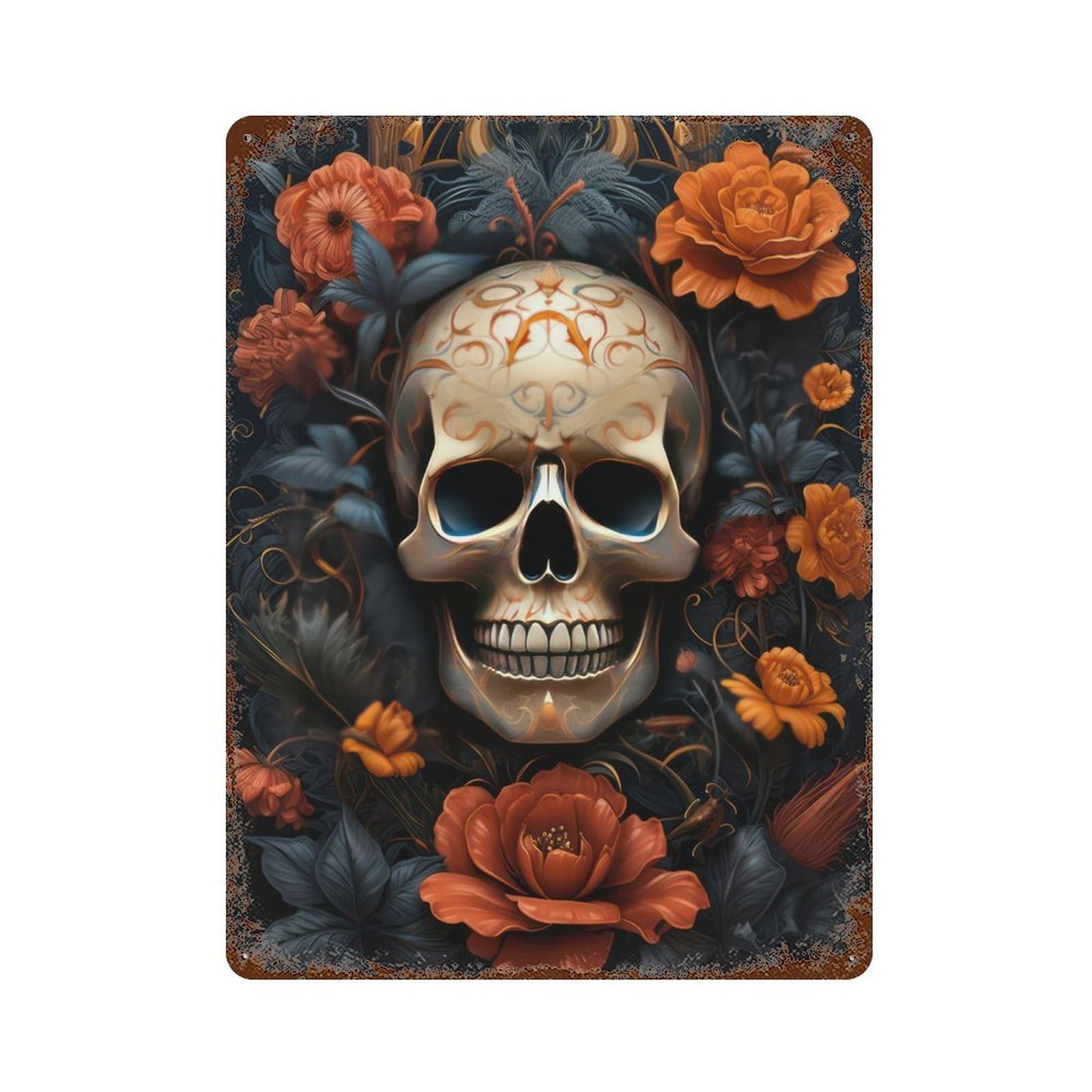 Day of The Dead Artwork-1 Rust Effect Tin Sign 15.7"x11.8", Vintage Wall Decor for Pub, Kitchen And Man Cave Decor