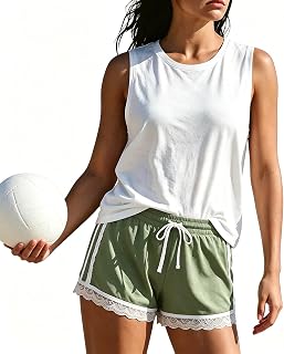 MAKABO Women's 2 Piece Summer Shorts Matching Sets Lace Sleeveless Tank Top Airport Lounge Travel Outfit