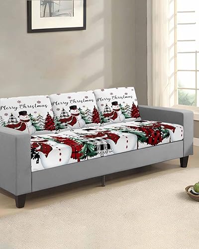 Miniatura 16 de Fundas de cojín para sofá de Navidad, funda elástica para sofá con parte inferior elástica, diseño de muñeco de nieve rosa, diseño de nieve, nieve