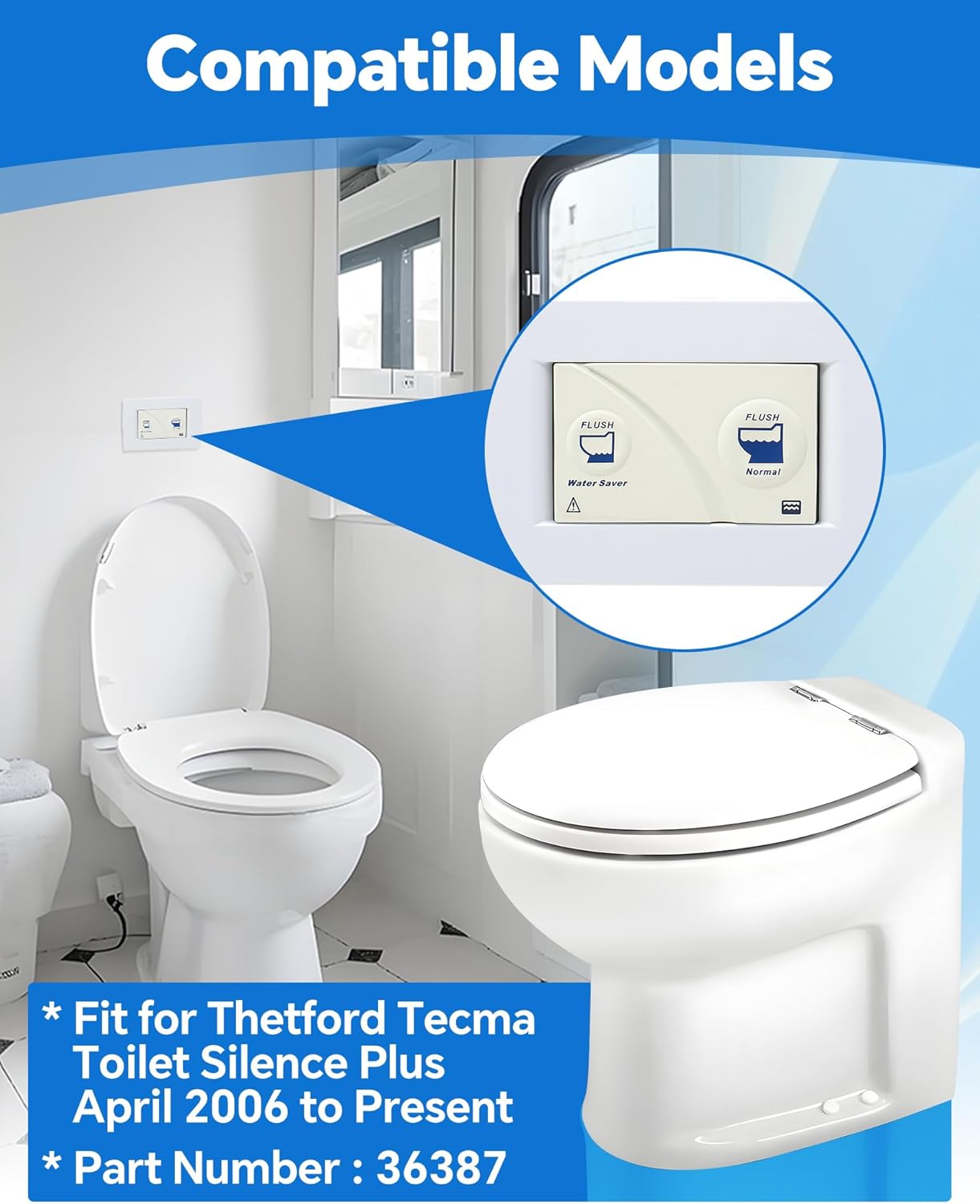 36387 Wall Switch Replacement for Thetford Tecma RV Toilet Silence Plus, Thetford Rv Toilet Parts