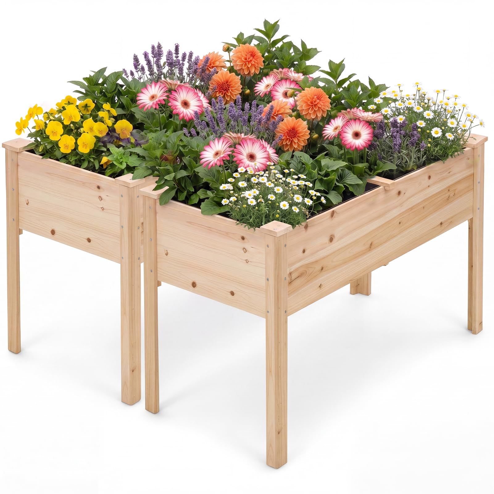 Warmiehomy 2Pc Raised Garden Bed with Bed Liner, Natural โ image 1