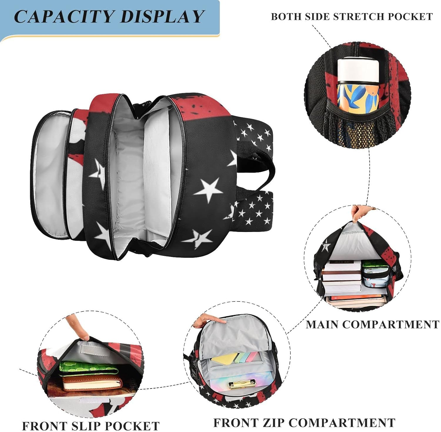American Flag Baseball Backpack School Bag Lightweight Laptop Backpack Student Travel Daypack with Reflective Stripes