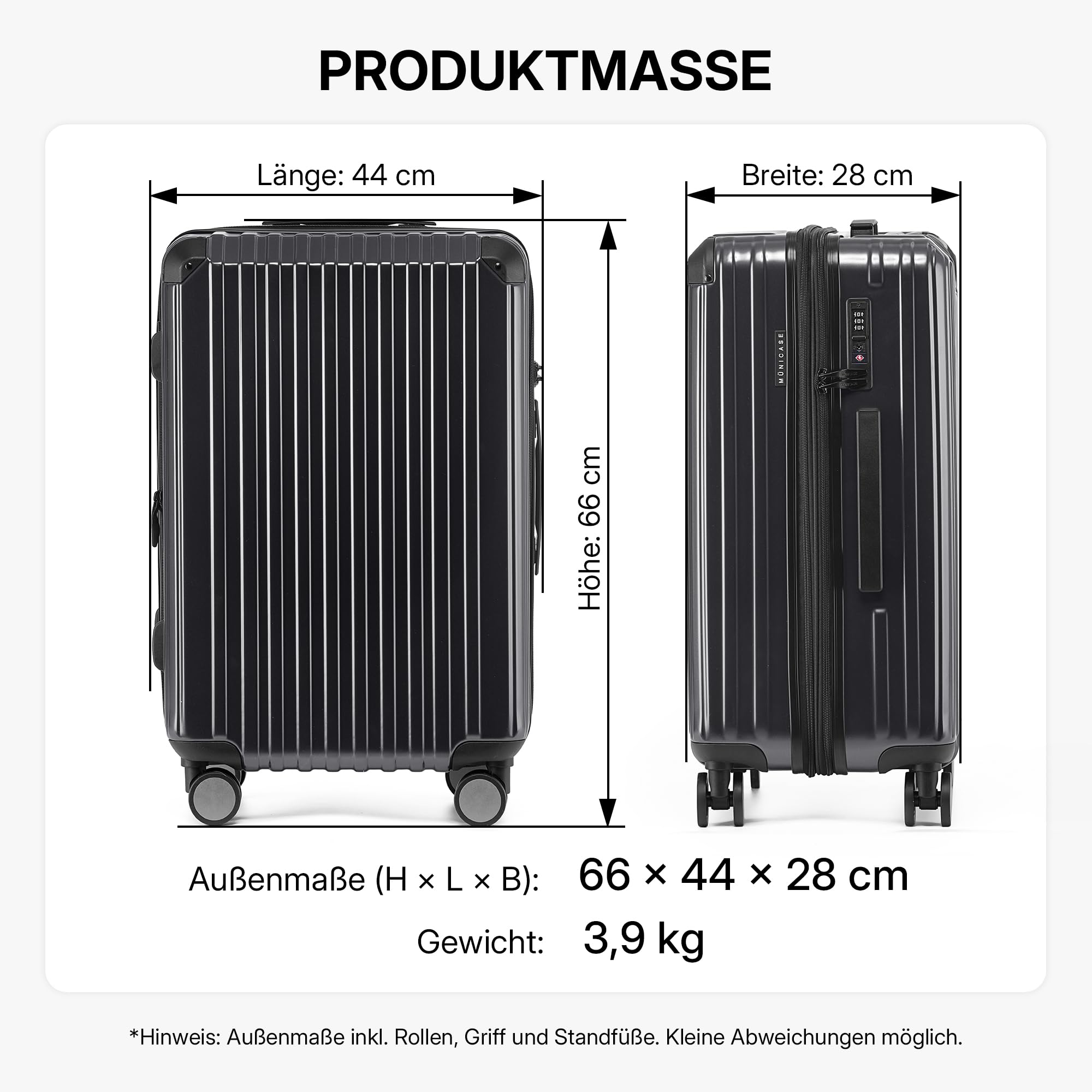 Münicase M816 Hartschalenkoffer TSA L Dunkelgrün Reißverschluss Schwarz 360°-Leichtlaufrollen Teleskopgriff