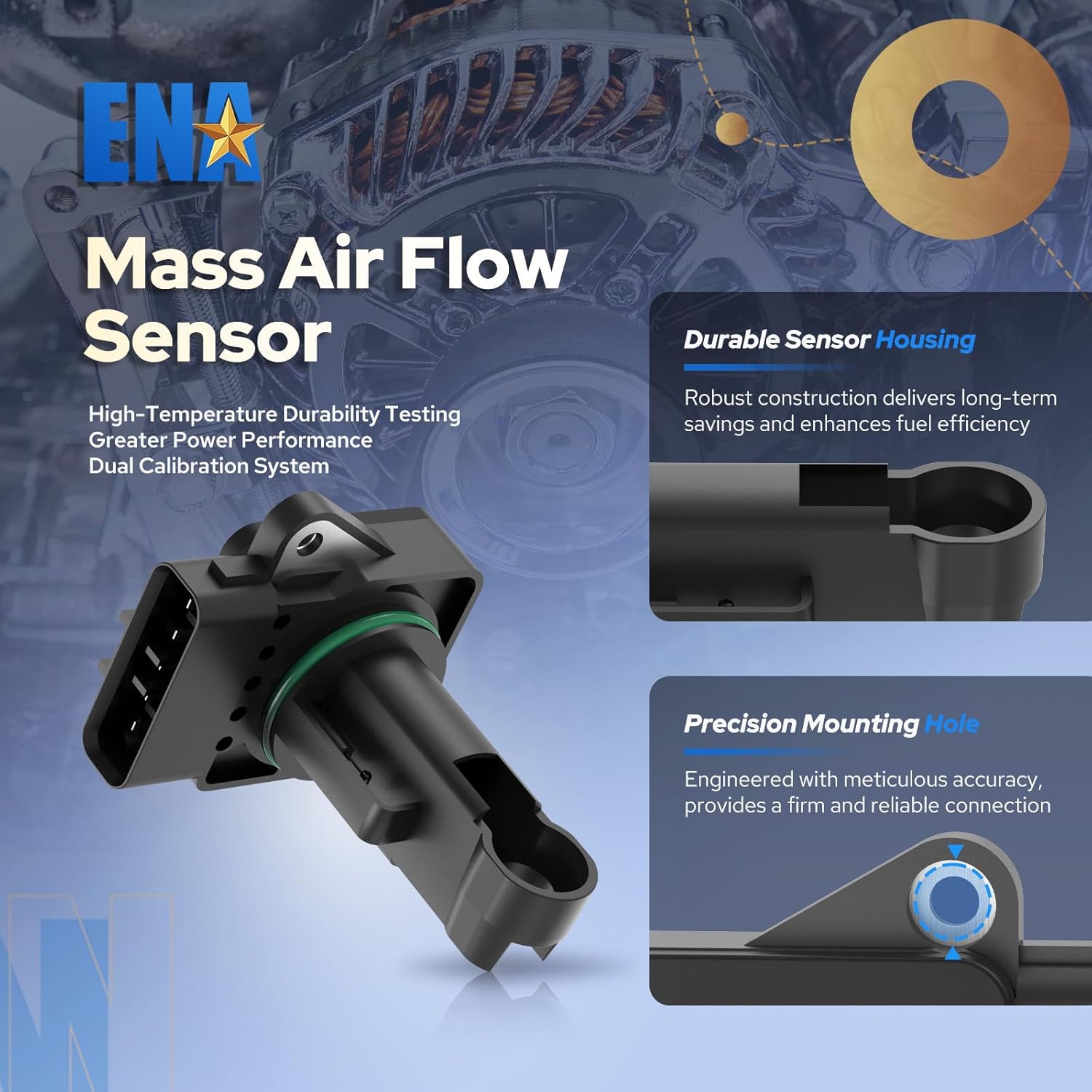 ENA Mass Air Flow Sensor Meter MAF Compatible with Mazda 2 3 5 6 CX7 MX5 Miata Protege RX8 1999-2013 Replacement for ZL01-13-215 L321-13-215 13800-63J00 13800-84E00 22204-07010 1974002270 88969111