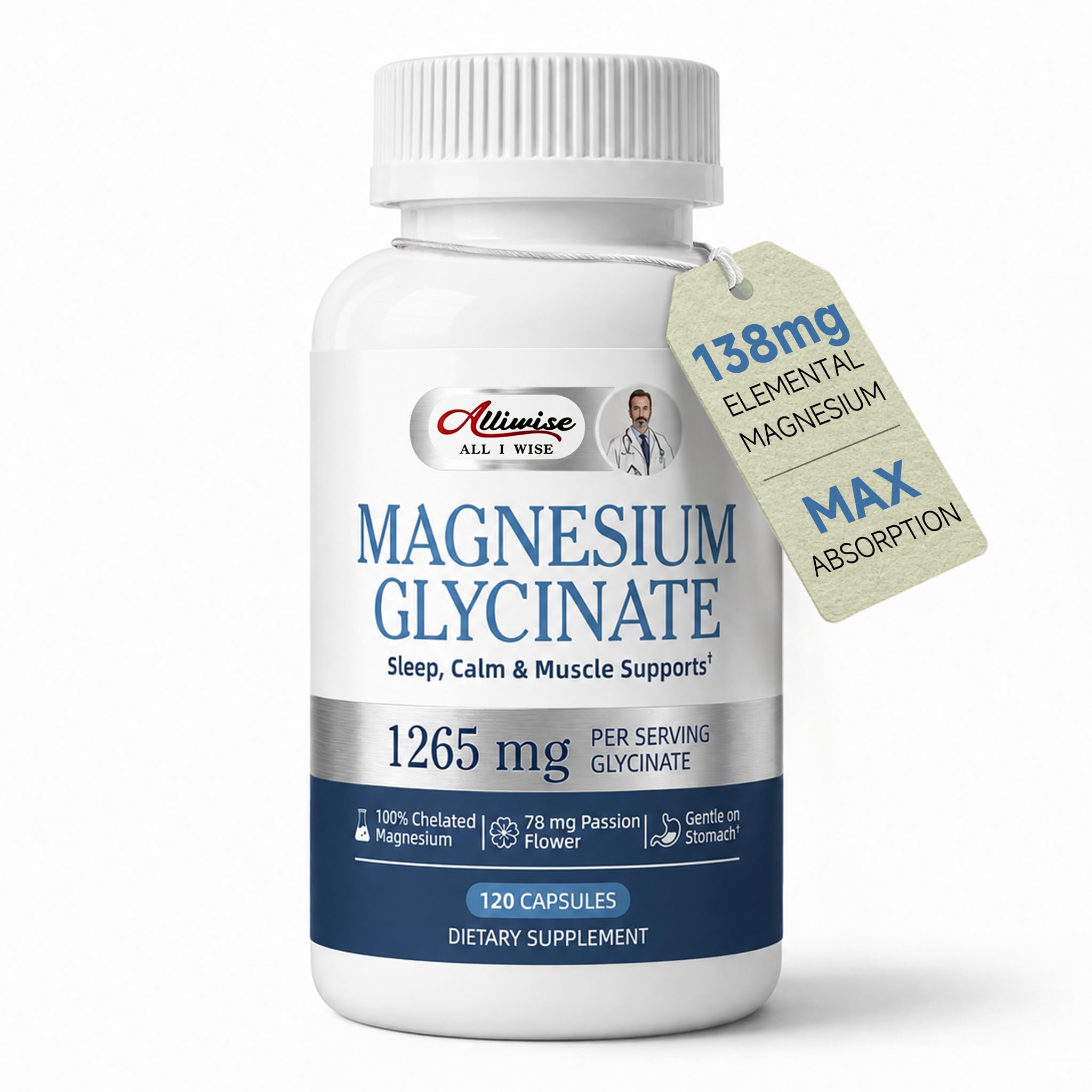 Magnesium Glycinate 1265mg, 100% Chelated Magnesium Capsules for Women/Men