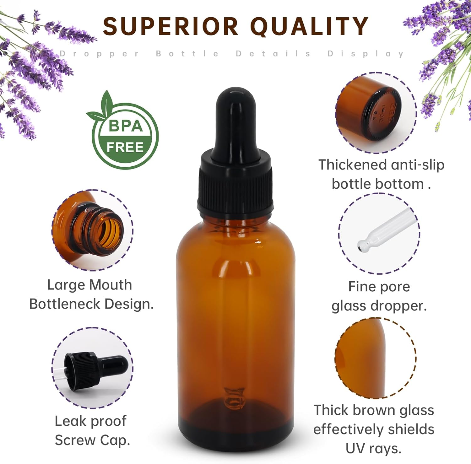 Amber Dropper Bottle,essential oil bottle,Tincture Bottles with Glass Dropper, for Essential Oils, Aromatherapy, Cosmetic, Laboratory, Pharmacy, Liquids, Travel (Amber, 1, ounces)