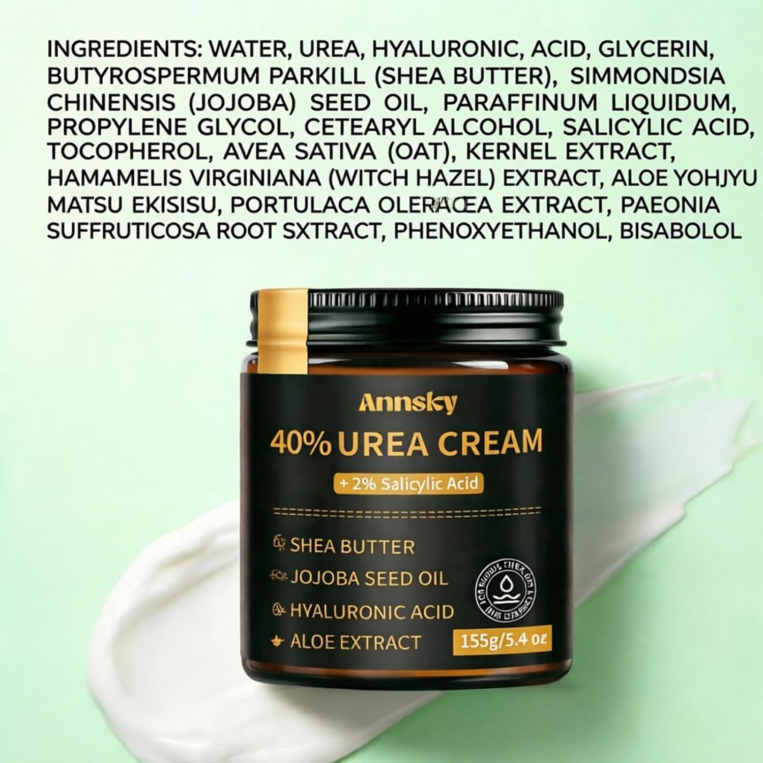 Urea Cream 40% Plus Salicylic Acid 2%, Foot Cream for Dry, Cracked Heels, Calluses Professional Feet Maximum Strength Moisturizing Cream, 155g