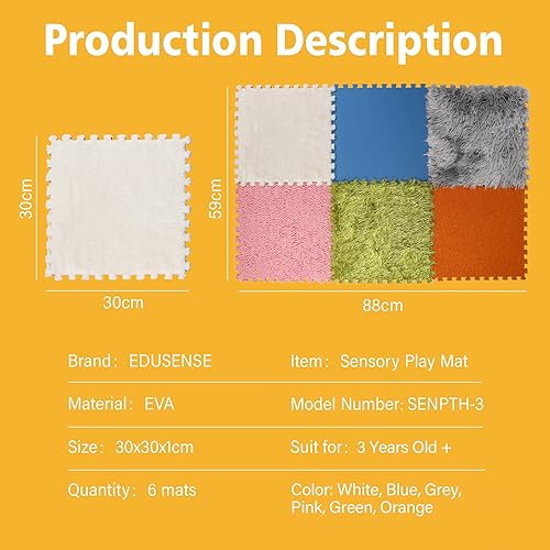 Miniatura 6 de Alfombrilla de espuma entrelazada para niños y niños, 6 piezas de azulejos de rompecabezas de felpa suave, artículos sensoriales con diferentes