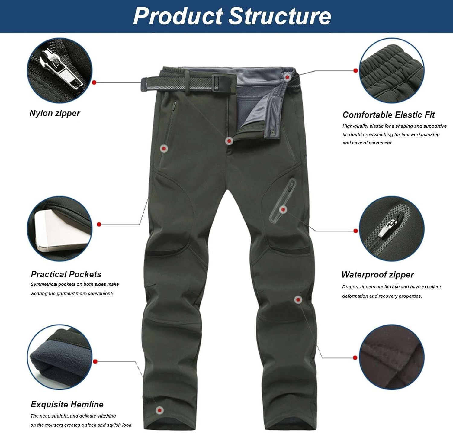 Men’s Ski Jacket and Pants Set Waterproof Fleece Lined Snowsuit Windproof Winter Snowboard Outfit Fleece Lined Set