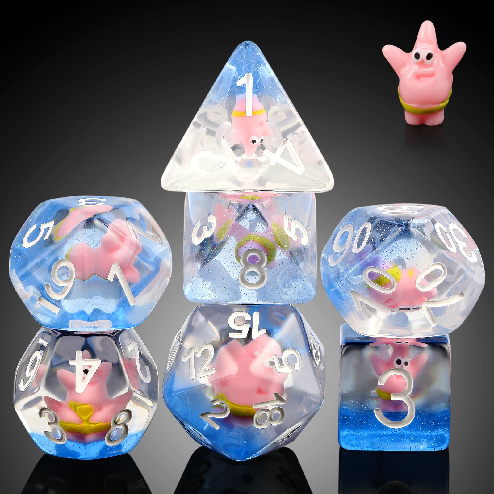 Patrick Star Resin DND Dice Set,DNDND 7PCS Dungeons and Dragons Dice with Velvet Bag for D&D Role Playing Games and Tabletop GamesPatrick Star)
