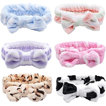 Hair Bands with Bowknot 6 Colors Spa Headband for Women Soft Coral Fleece Elastic Headbands for Yoga Sports Shower Beauty Face Care Makeup Washing