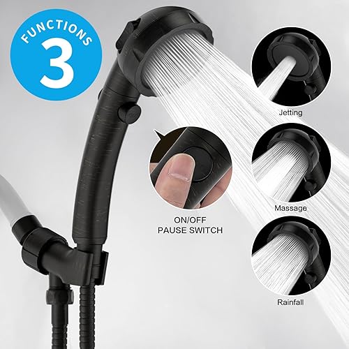 Miniatura 2 de KAIYING Cabezal de ducha de mano de bronce aceitado de alta presión con interruptor de encendidoapagado, 3 modos de pulverización, soporte de ángulo