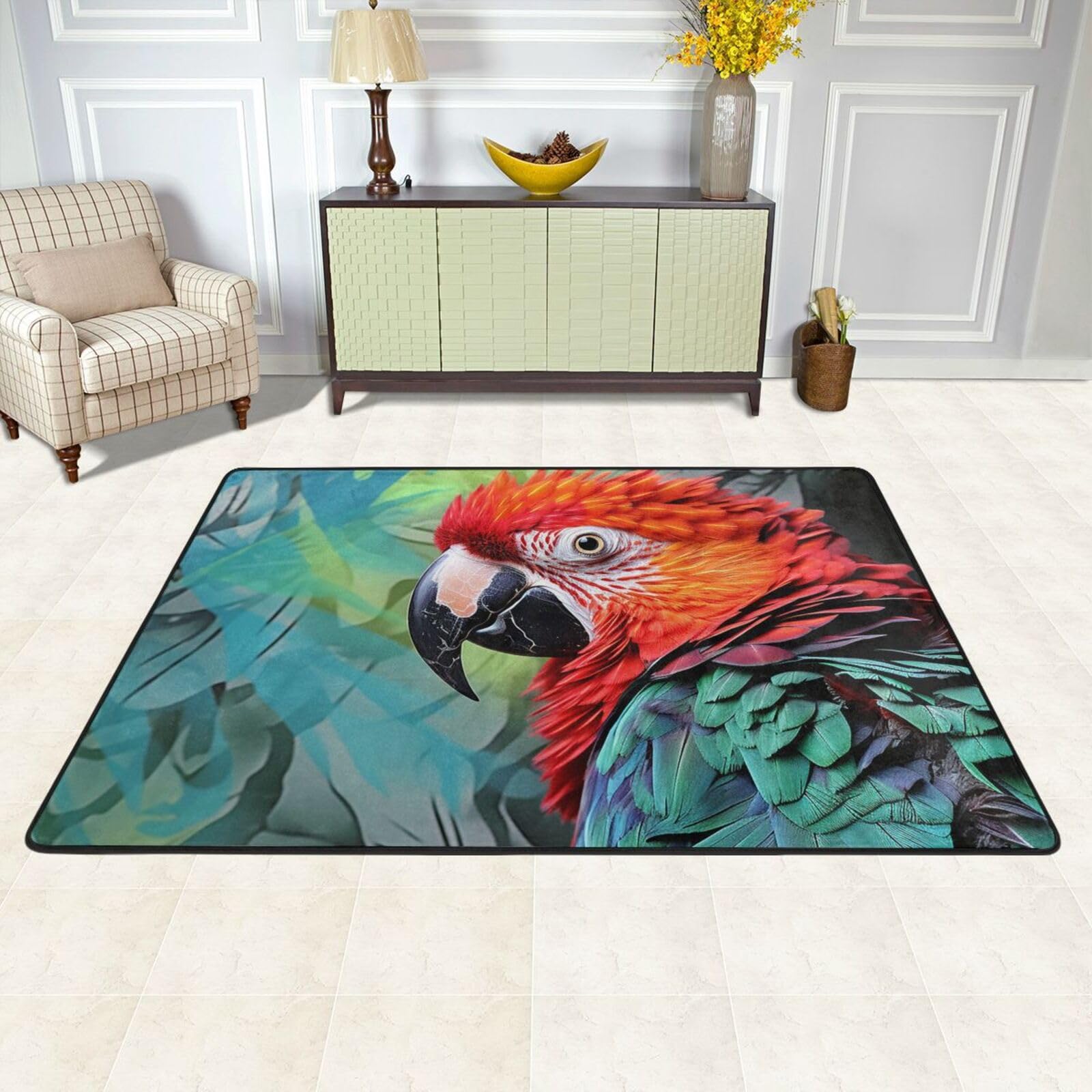Tapis antidérapant perroquet coloré lavable pour sol propre