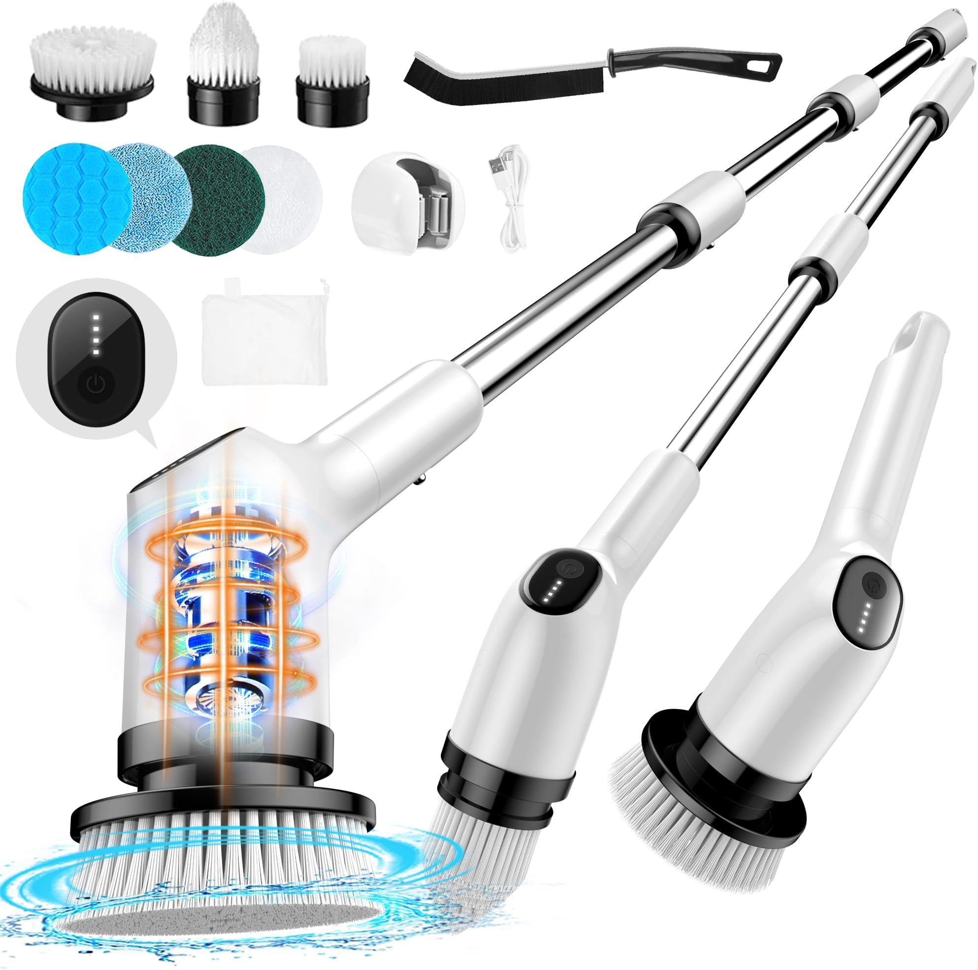 Katalic Electric Spin Scrubber, Shower Scrubber With 9 Replacement Head, 53 Inch Extension Arm, 1.5H Bathroom Dual Speed, Cleaning Brush For Tub Grout Floor Car, Blue-18
