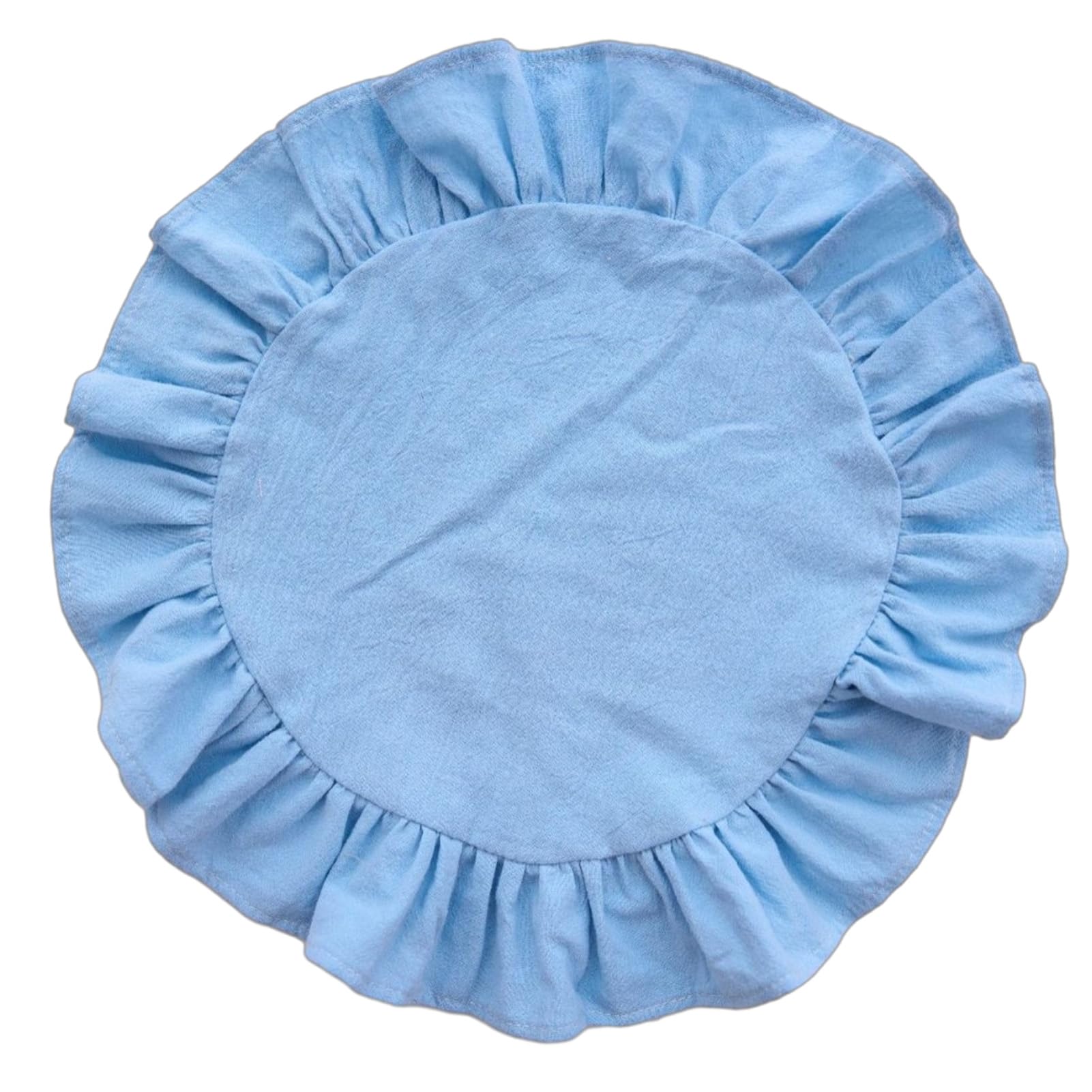 Rustic Farmhouse Round Ruffle Place Mat, Washable Scalloped Edge Table Mats for Kitchen Dining Party Table Decor Sky Blue Round