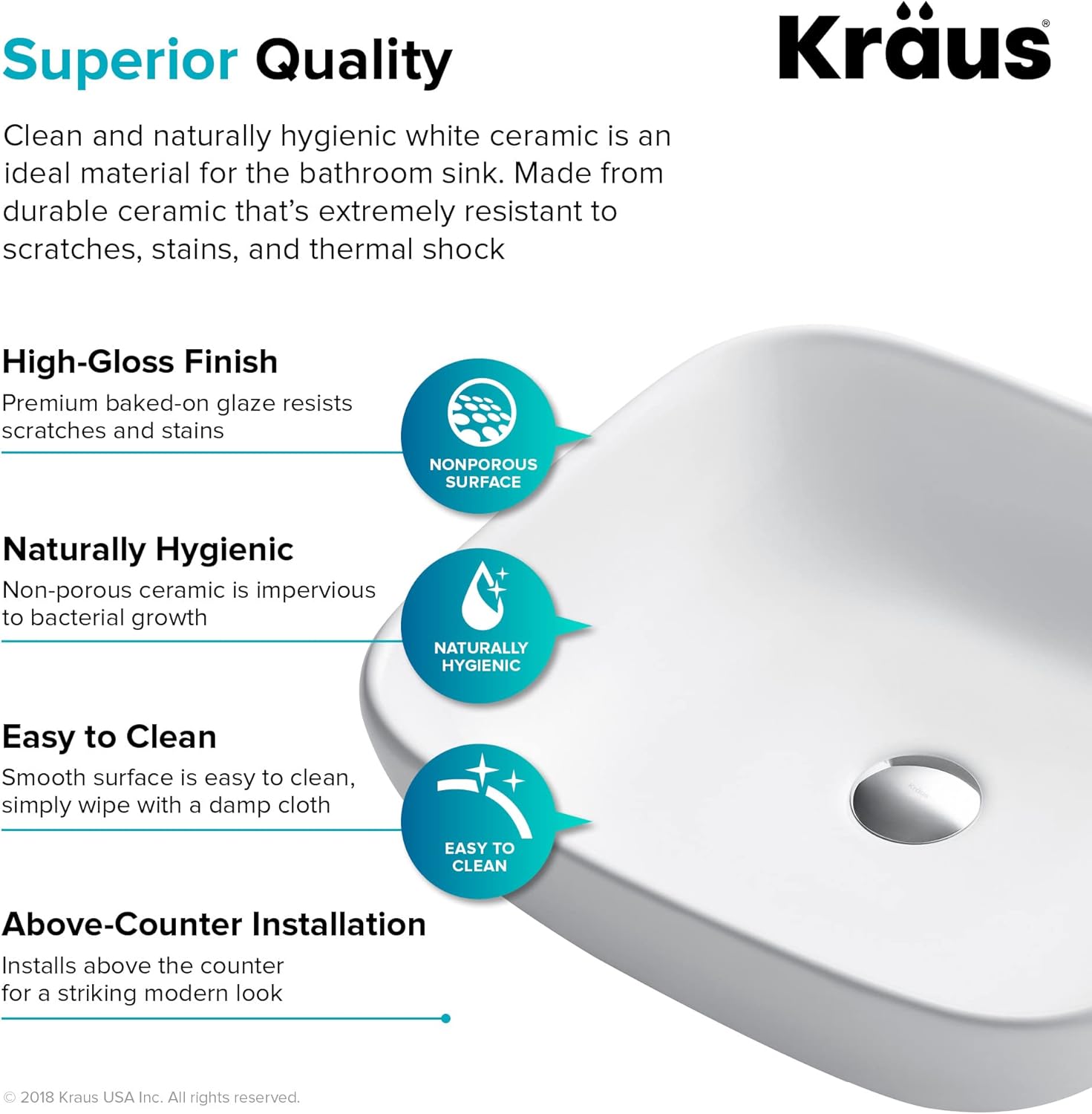 Best Seller Kraus KCV-127 Elavo Square Vessel Porcelain Ceramic Bathroom Sink, 18 inch, White Super Deal Product Kraus KCV-127 Elavo Square Vessel Porcelain Ceramic Bathroom Sink, 18 inch, White