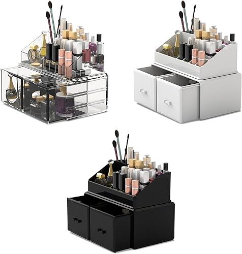 Miniatura 5 de READAEER Organizador de maquillaje 2 piezas estuche de almacenamiento de cosméticos con 2 cajones grandes negro