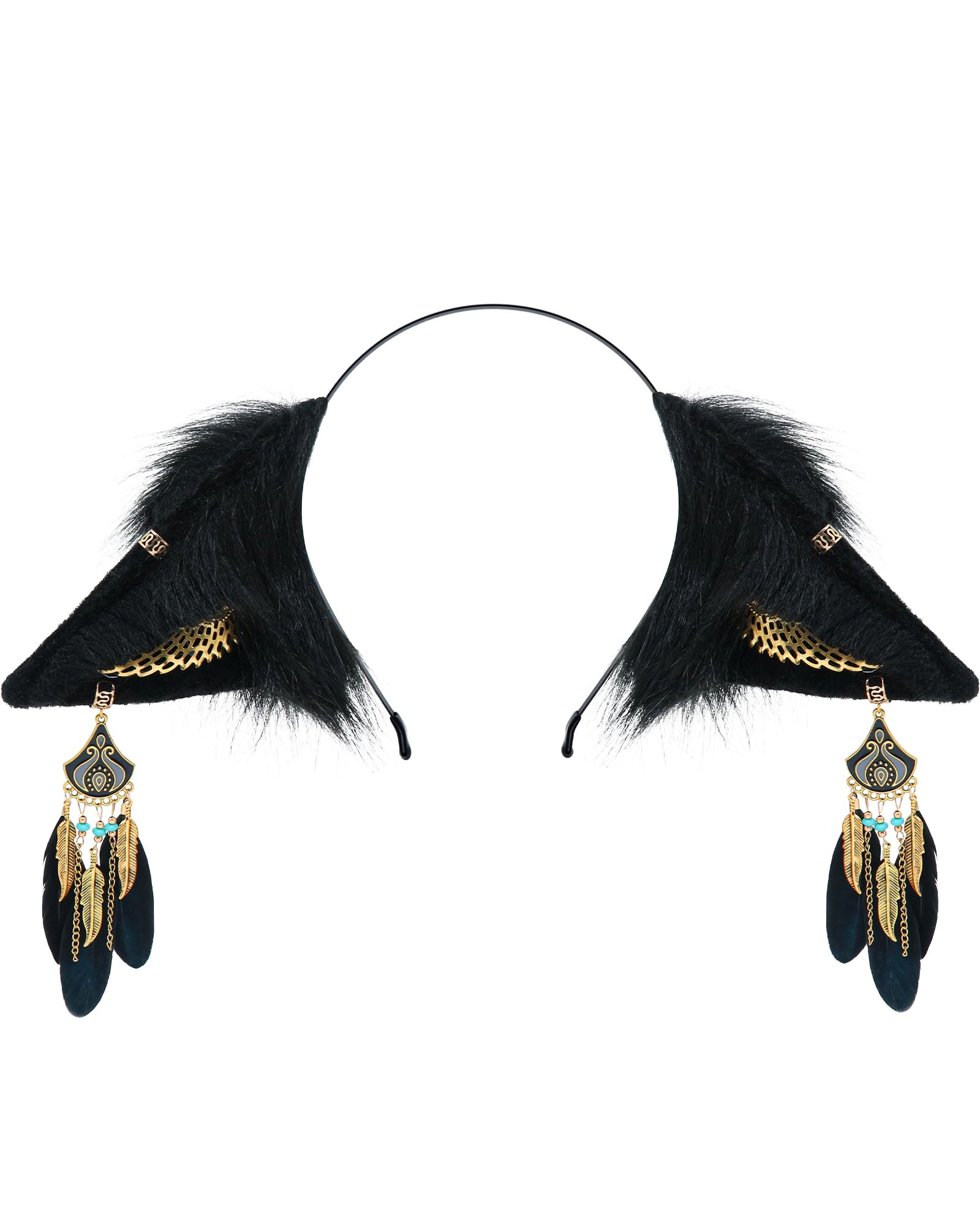 BNLIDES Handmade Furry Animal Ears Headwear Realistic Plush Adult Cosplay Accessory for Party, Anime and Convention Dress-Up (Paine Black)
