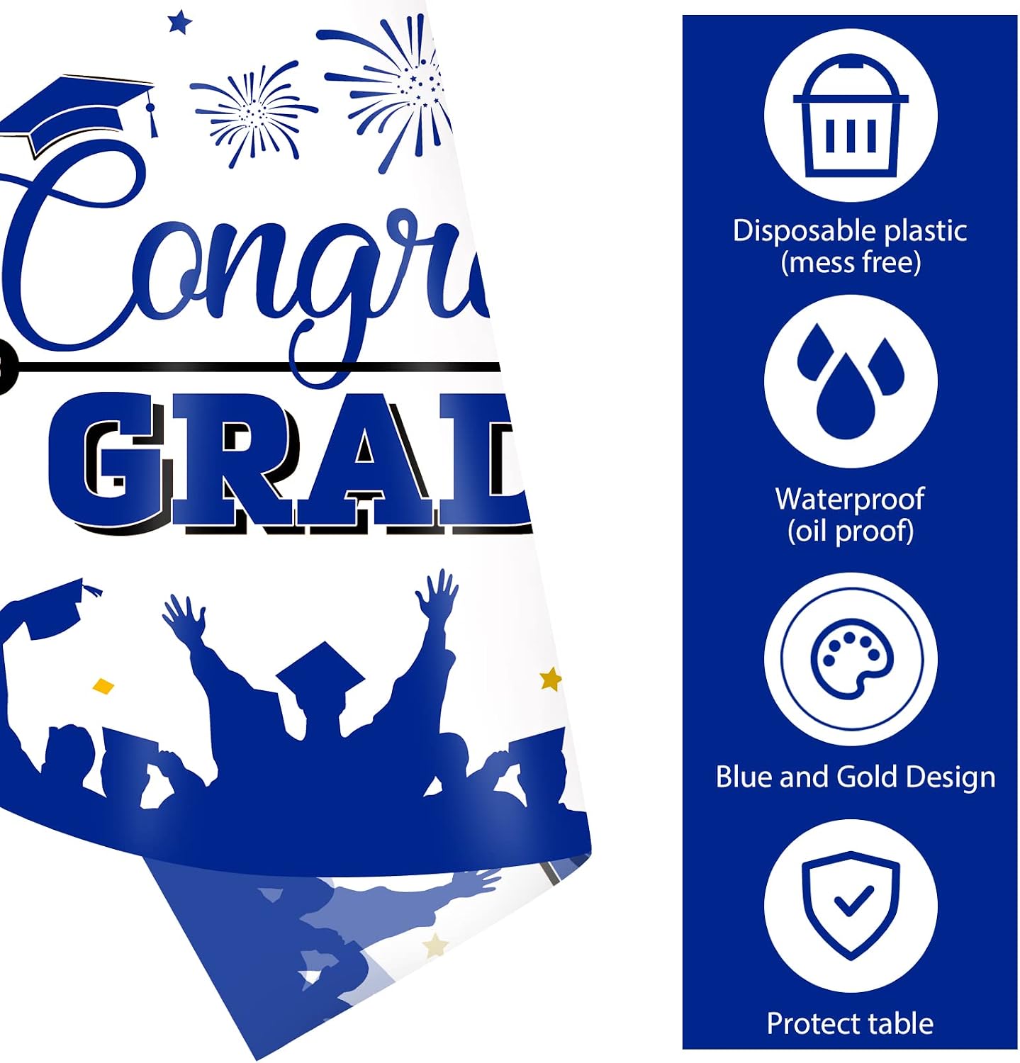 DUAIAI Graduation Tablecloths, 3 Pack Large Size Plastic 54"x108" Congrats Grad Graduation Party Tablecover Decorations for Class of 2023- Blue