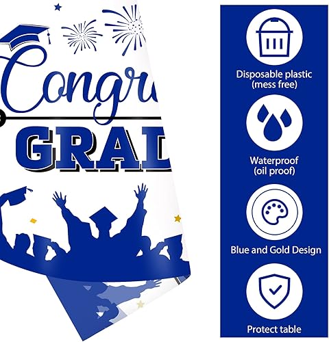 Miniatura 3 de Manteles de graduación, 3 unidades de plástico de Talla Grande 1.37 m x 2.74m Felicidades graduado, decoración para fiesta de graduación de la clase