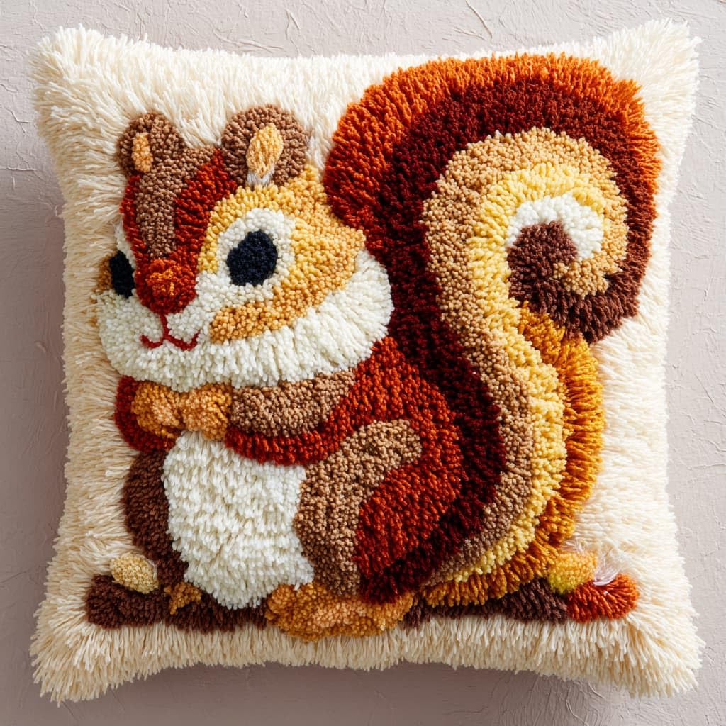 WallustrioaW DIY Latch Hook Cushion Kit,Animal Squirrel
