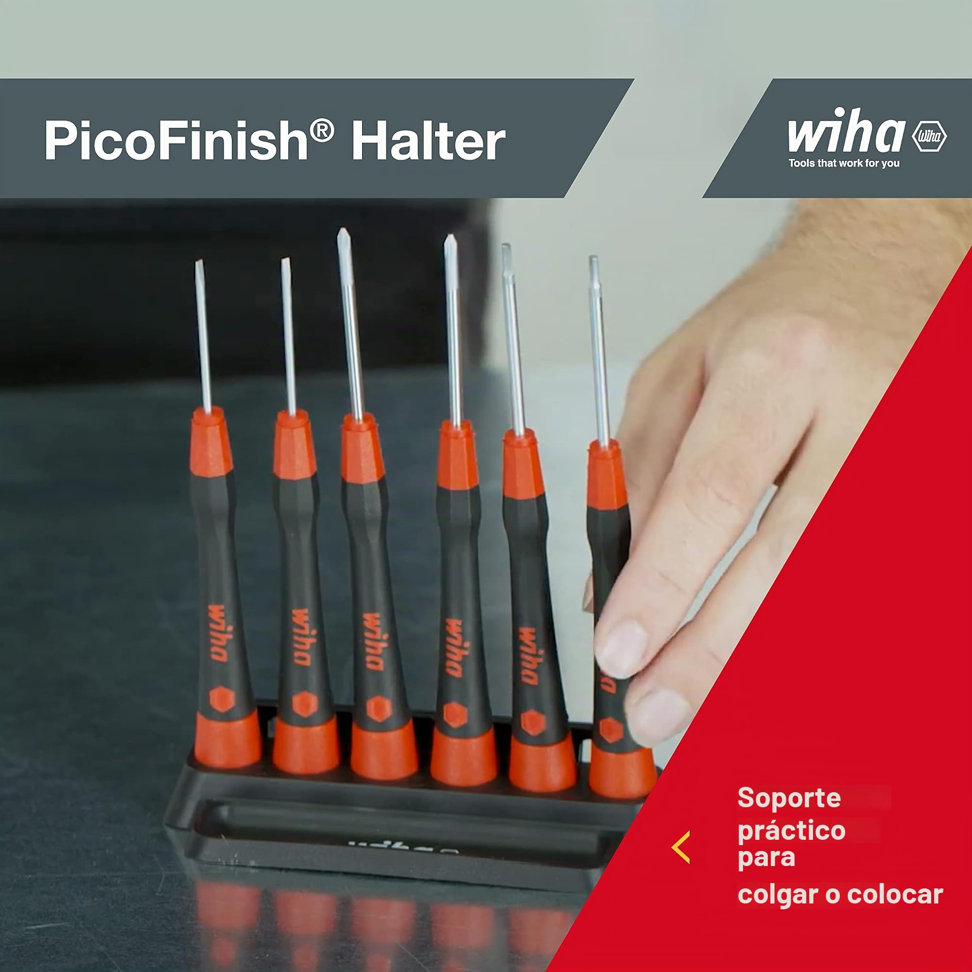 Wiha Juego de destornilladores de precisión PicoFinish® ranurados, Phillips, de 7 unid., incl. soporte (42990)