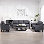 HOMCOM 3 Seater Sofa, Modern Couch with Pocket Spring, Linen Upholstered Sofa with Thick Padded for Living Room, Home Office, Charcoal Grey