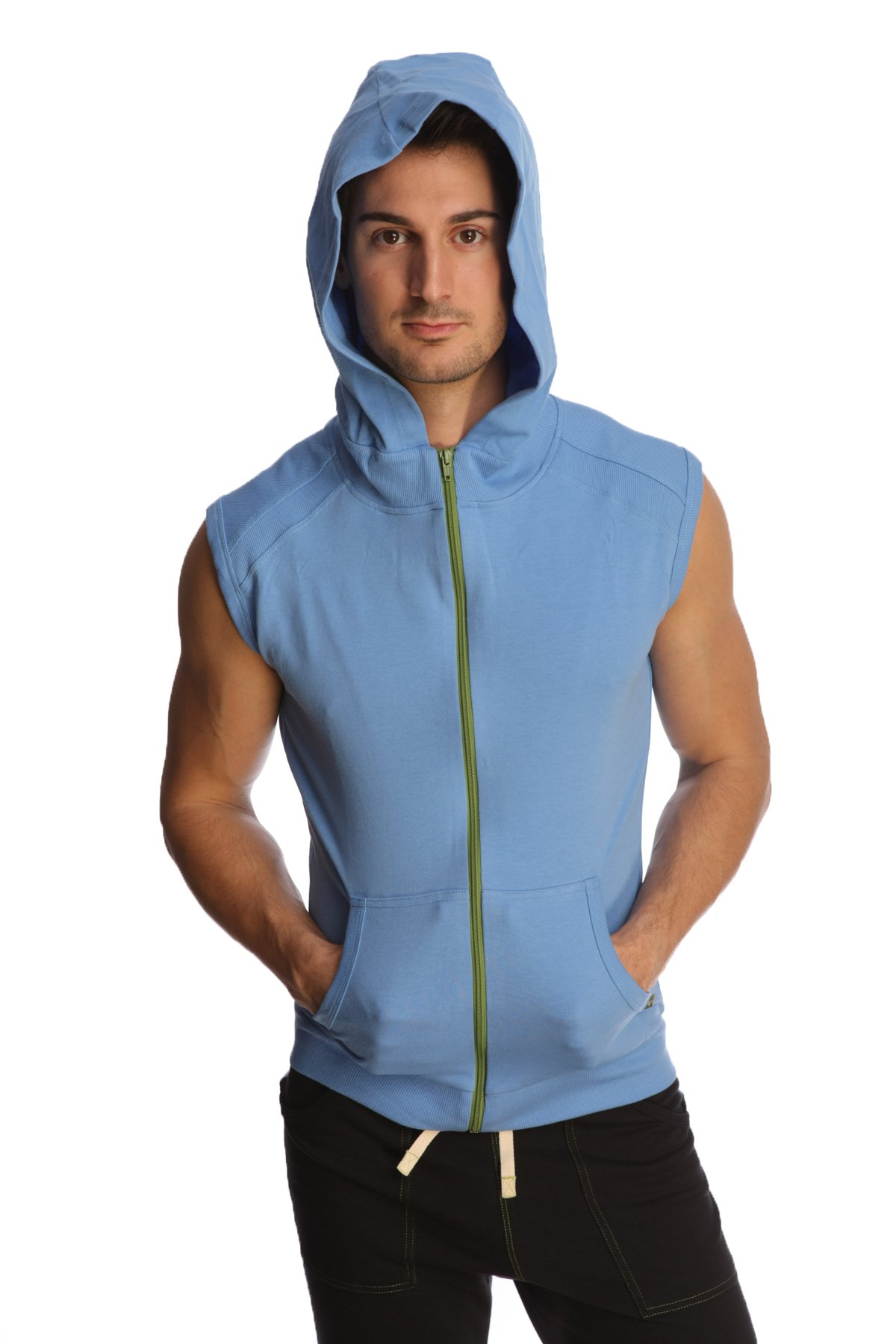 4-rth Men's Sleeveless Yoga & Gym Resort Hoodie Modal French Terry Made in America Stretch European style Fit