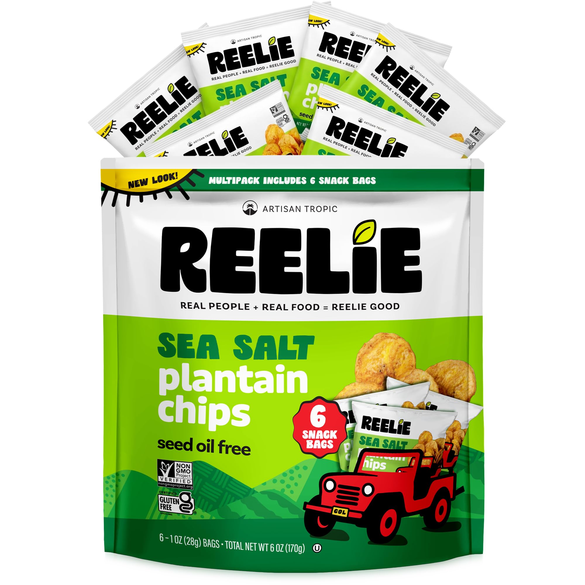 Reelie Sea Salt Plantain Chips, 6 Single Serve 1 oz – Certified Gluten Free