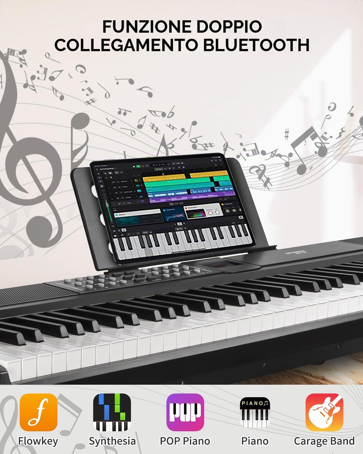 STRICH E-Piano - Pianoforte a 88 tasti, con pedale Sustain, meccanismo a martello, 2 x 15 W, altoparlante integrato, piano elettronico completo con connessione USB MIDI/wireless, SDP-120
