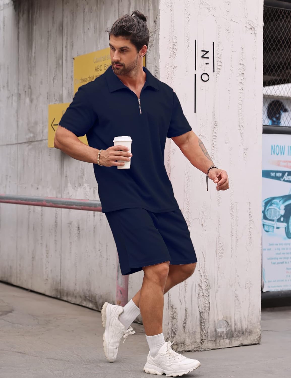 Babioboa Men's Short Sleeve Polo Shirt & Shorts set Summer Two Piece Outfits 3 Pockets zip Tracksuits Casual Daily Sport - Image 3