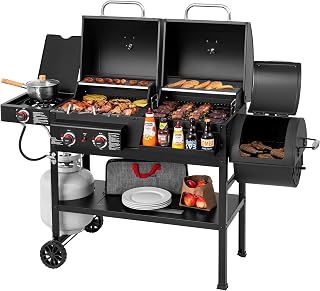 GrillsHouse ZH3005Y-SC 2-Burner Gas Charcoal Grill Combo with Offset Smoker, Side Burner, 1020 Sq In, 34,000 BTU Black