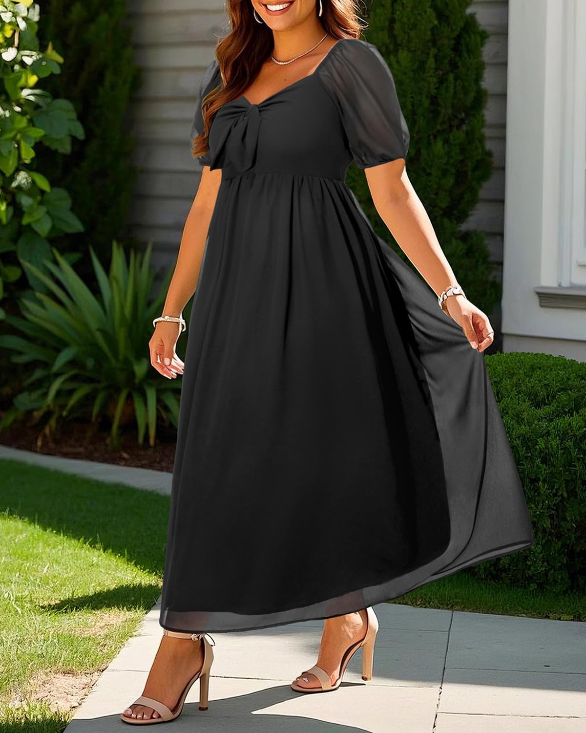 Plus Size Summer Dress - 2026 Graduation Beach Wedding Guest Tie Front Maxi Sundress - Image 5