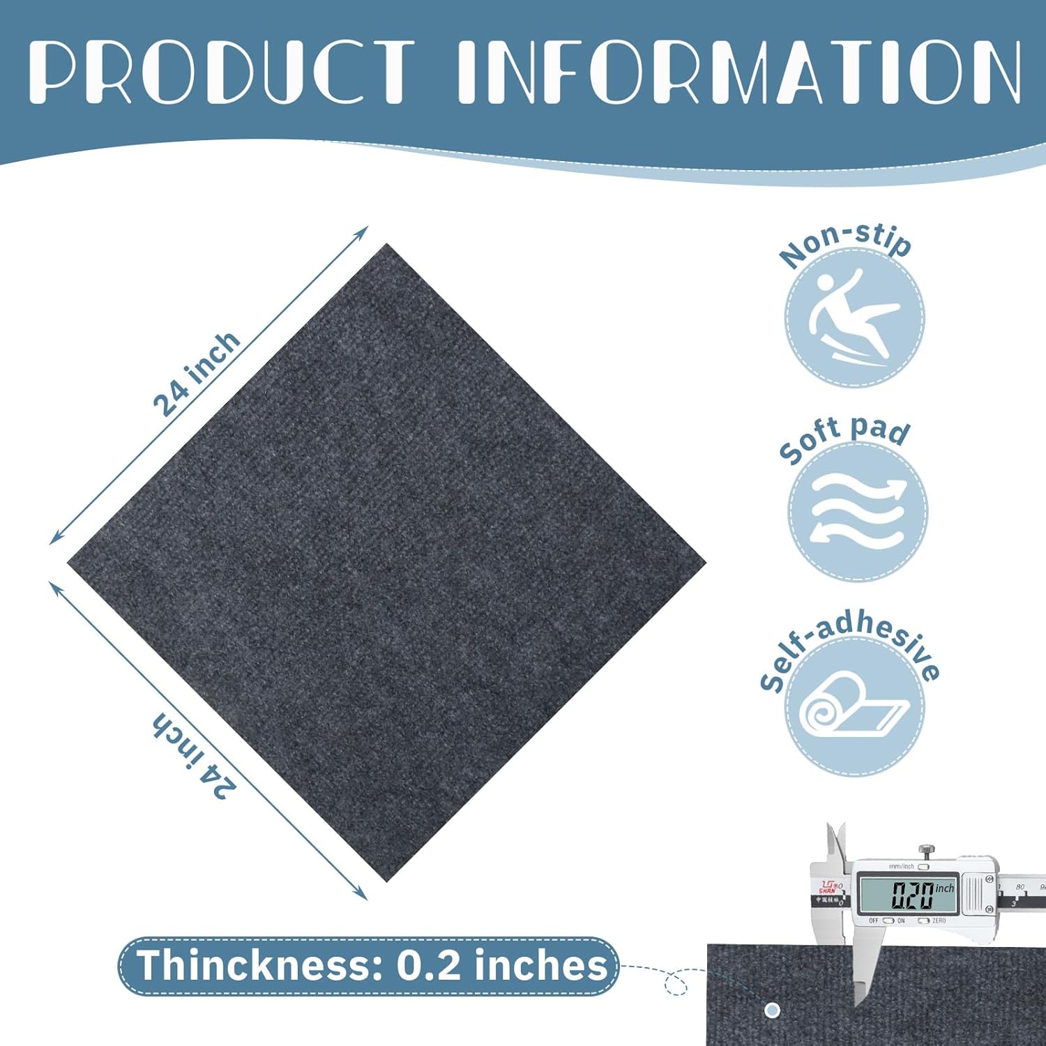 Self Adhesive Carpet Tile 10 Pcs 24" x 24" Peel and Stick Carpet Floor Tiles Non-Slip Carpet Squares Tiles DIY Installation for Living Room Bedroom 10 Pack 24inx24in Dark Gray