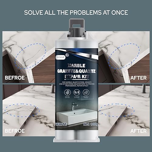 Miniatura 2 de Kit de reparación de virutas de cuarzo para encimera, kit de reparación de granito blanco y mármol, adecuado para granito, mármol y otras