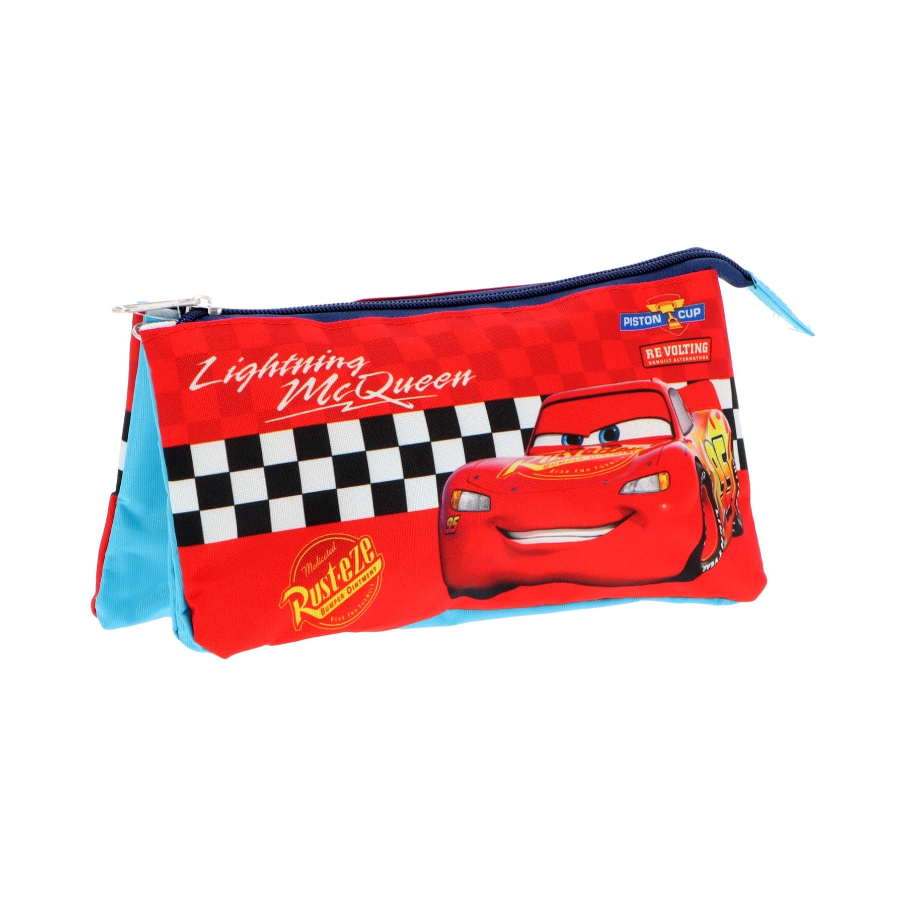 MISTER LICENSE COMPANY, S.L. Disney Cars Lightning McQueen Triple Pencil Case | Kids 3 Compartment Zipped School Pencil Pouch | Red Children's Stationery Organiser for School