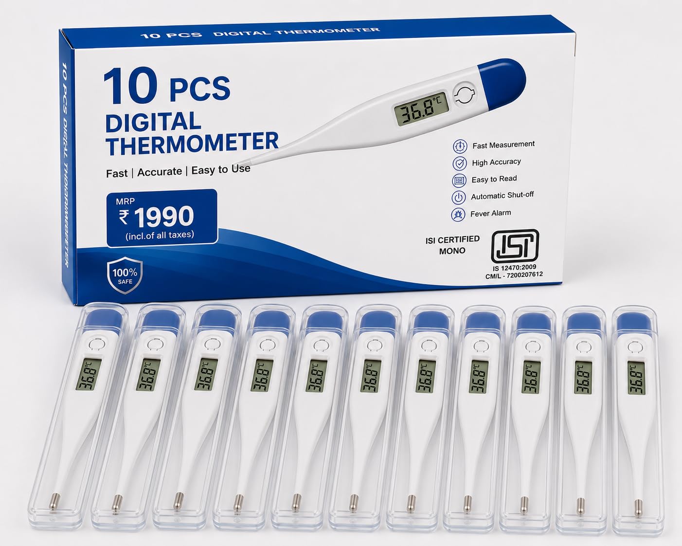 Digital Thermometer with LCD Display, Fast Measurement, Fever Alarm, Automatic Shut-off, Pack of 10-picture-33