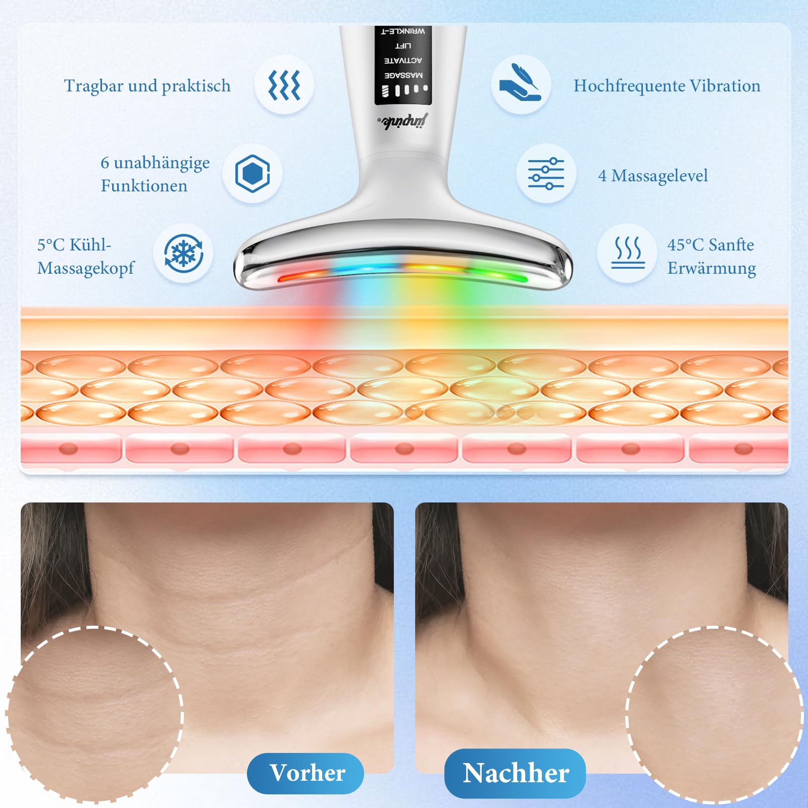 Gesichtsmassagegerät Gegen Falten Face Massager: EMS Gerät Gesicht mit 5℃ Kälte und 45℃ Wärme – Gua Sha Elektrisch mit 6 Modi 7 Farben LED – Neck Beauty Device zur Lifting & Straffung für Damen Herren
