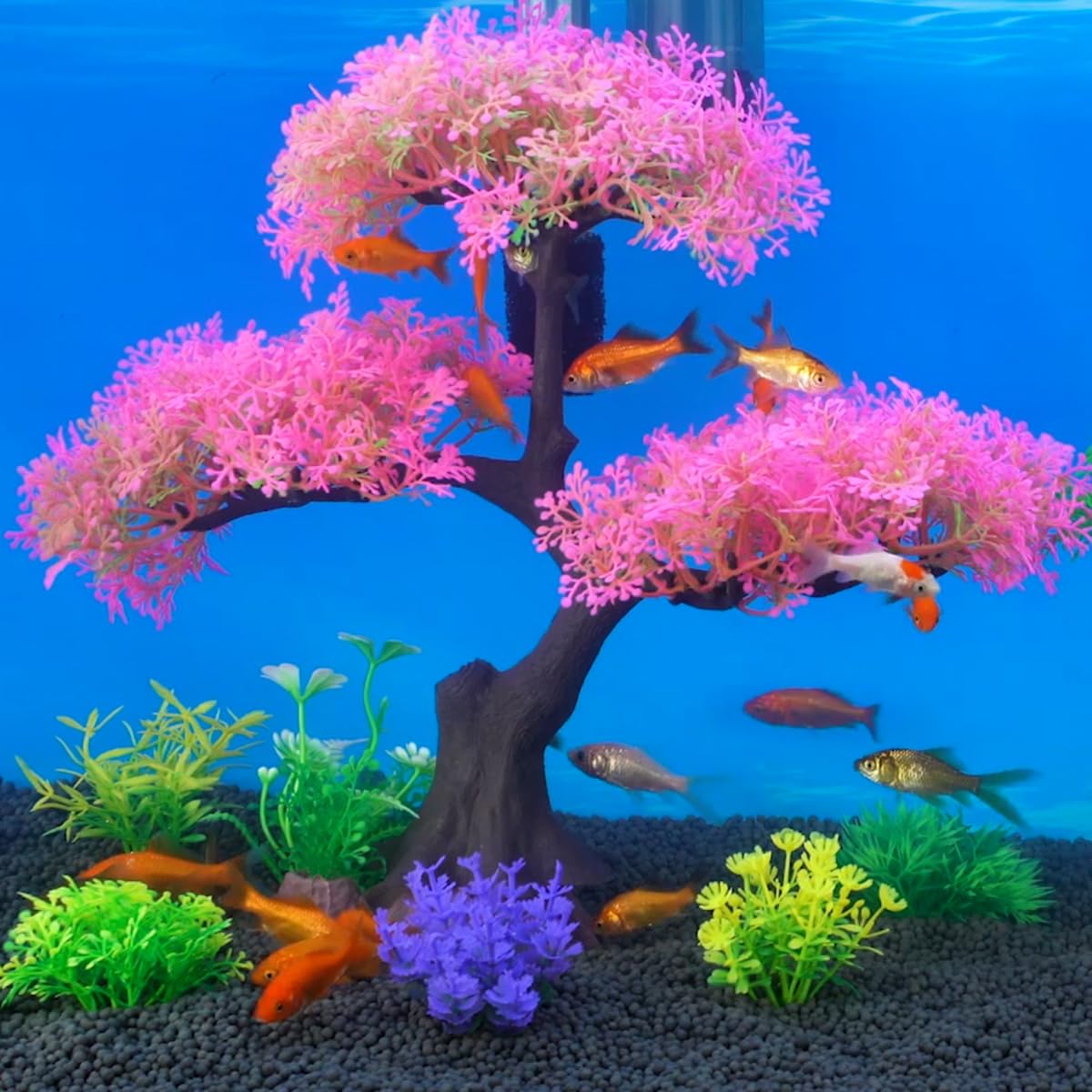 SLOCME Set di Decorazioni per Acquario Albero di Ciliegio Rosa 10 Pezzi Piante Artificiali in Plastica
