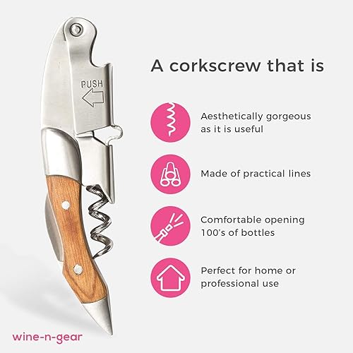 Miniatura 4 de Prestige Waiters - Sacacorchos de acero inoxidable, caja de madera de pino hecha a mano y sostenible, abridor de botellas de vino de doble palanca