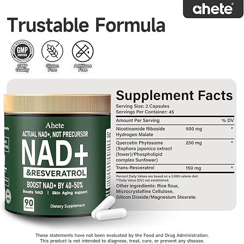 Miniatura 22 de Suplemento de resveratrol NAD, apoya la energía, la concentración y el envejecimiento saludable, suplemento de 900 mg de NMNH por porción, 90