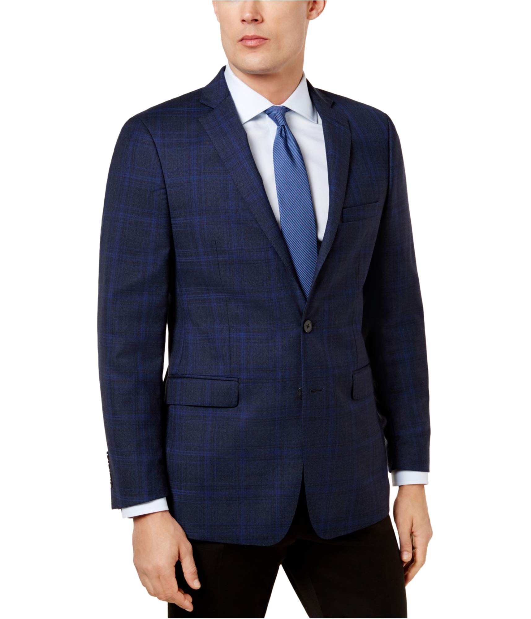 Calvin KleinMens Windowpane Two Button Blazer Jacket