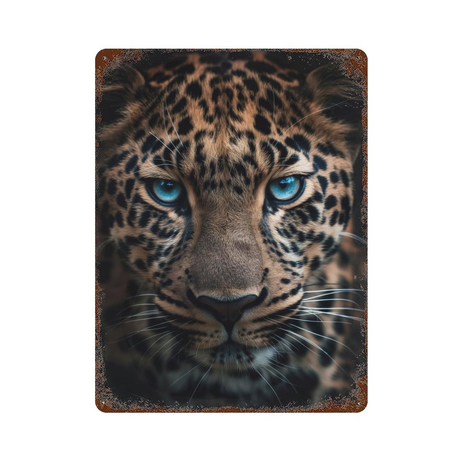 Blue Eyed Leopard Aged Metal Wall Plaque 15.7"x11.8", Farmhouse Wall Decor for Office, Studio And Wall Decor